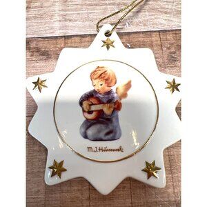 M.J. Hummel Porcelain Star Ornament With Angel Playing Mandolin & Gold Stars